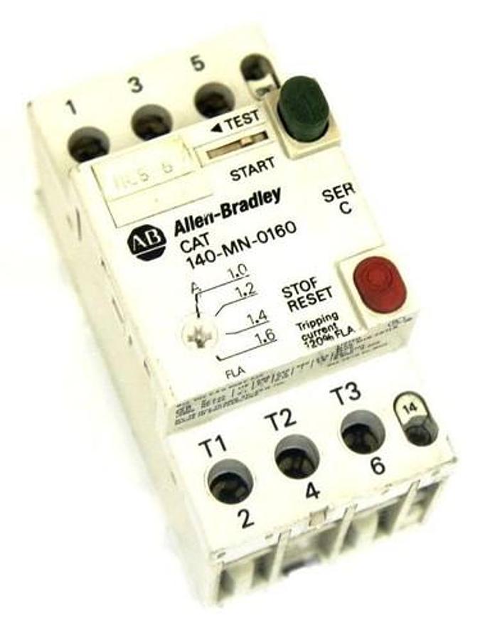 Used ALLEN BRADLEY 140-MN-0160 STARTER MANUAL MOTOR, SER C, W/ 140-A10, 140MN0160