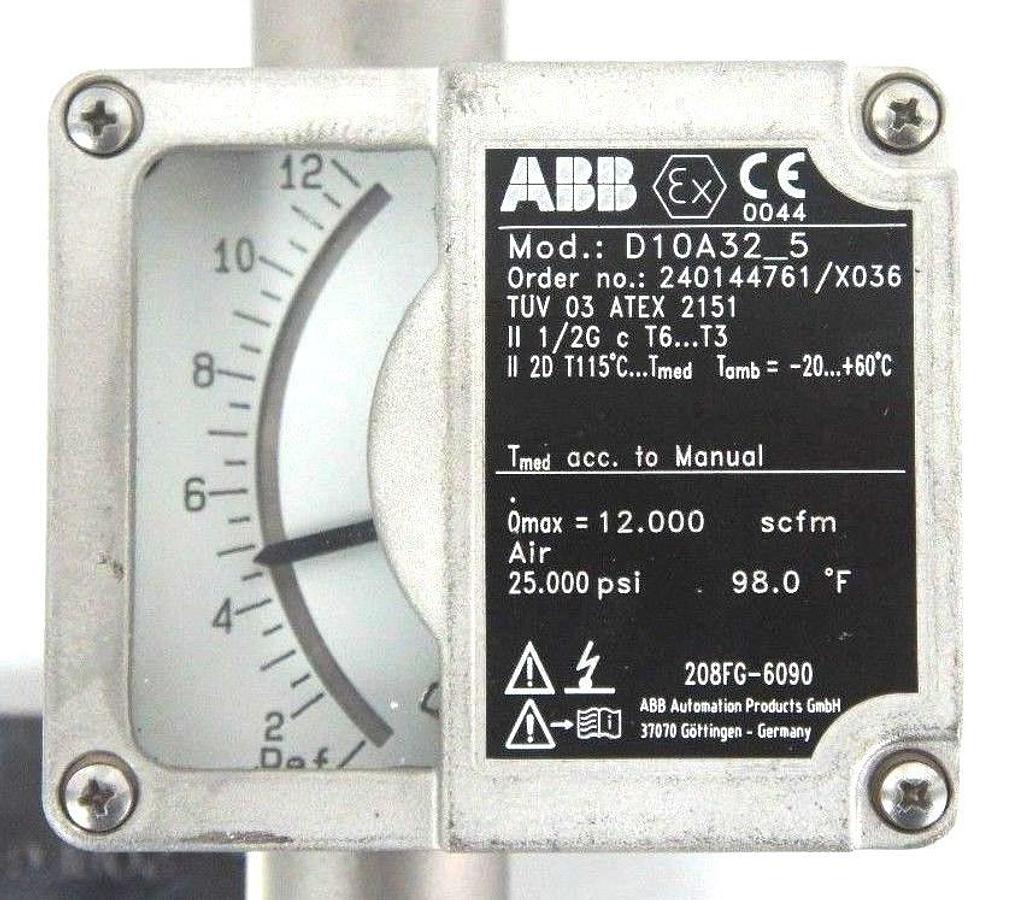 Used NEW ABB D10A32-5 FLOWMETER 1/2" NPT ORDER NO. 240144761/X036 D10A325
