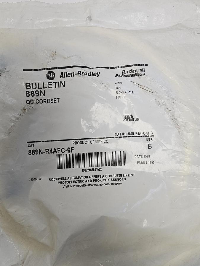 NEW ALLEN BRADLEY 889N-R4AFC-6F QD CORDSET 4-PIN MINI 6FT 889NR4AFC6F SER. B