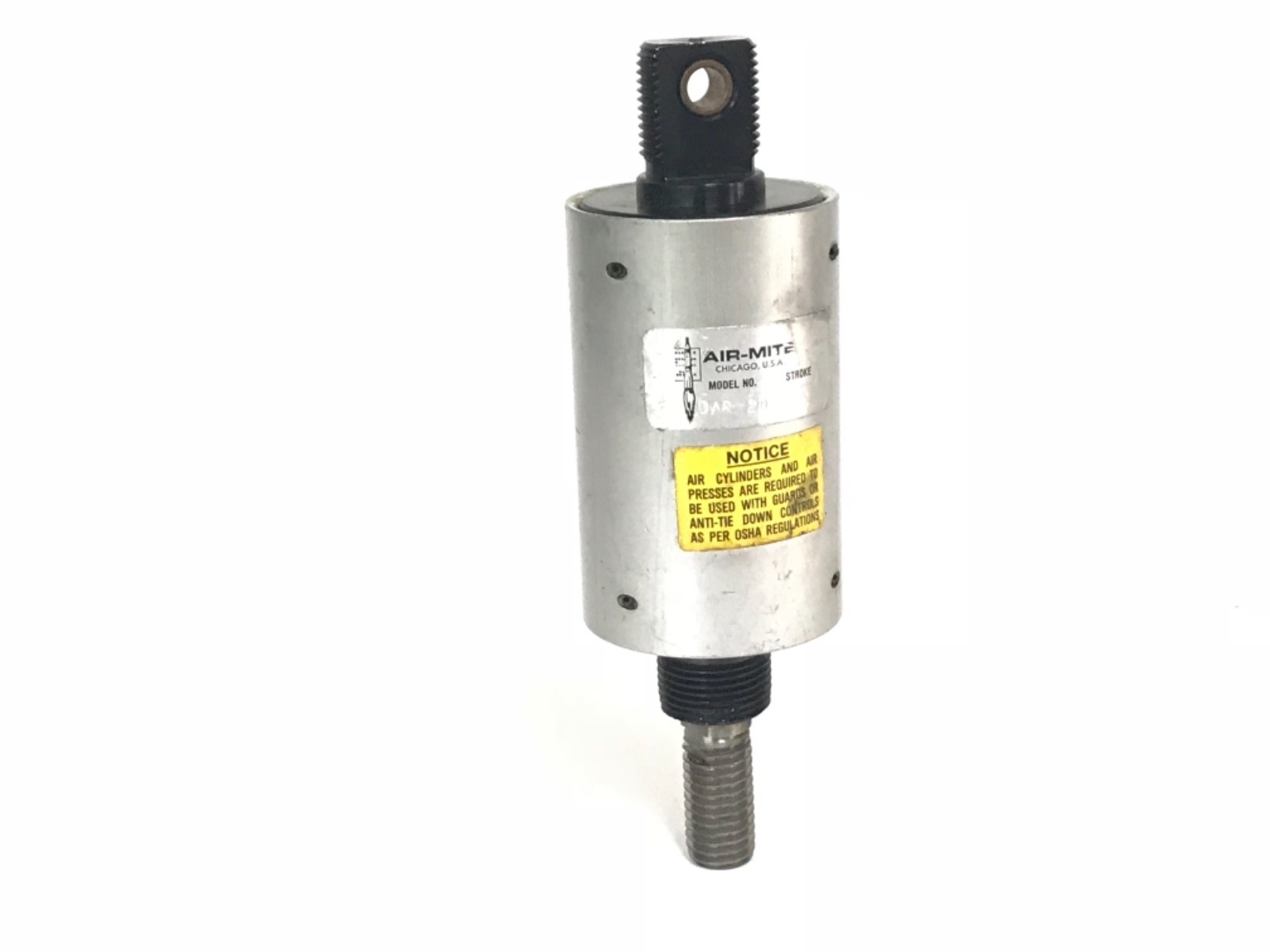 Used AIR-MITE SINGLE ROD 1" STROKE AIR CYLINDER MODEL NO. DAR-20