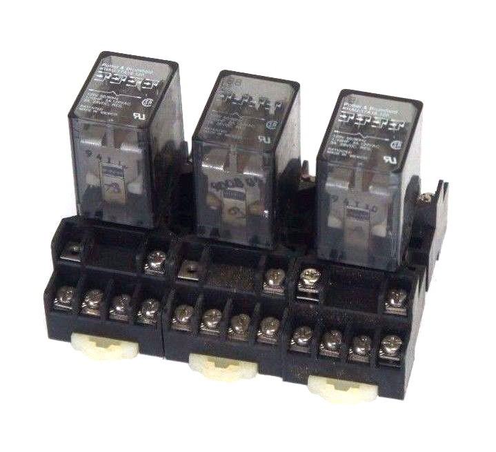 Used LOT OF 3 CUSTOM CONNECTOR MT14-PC SOCKET RELAYS W/ KHAU-17A18-120 REALYS