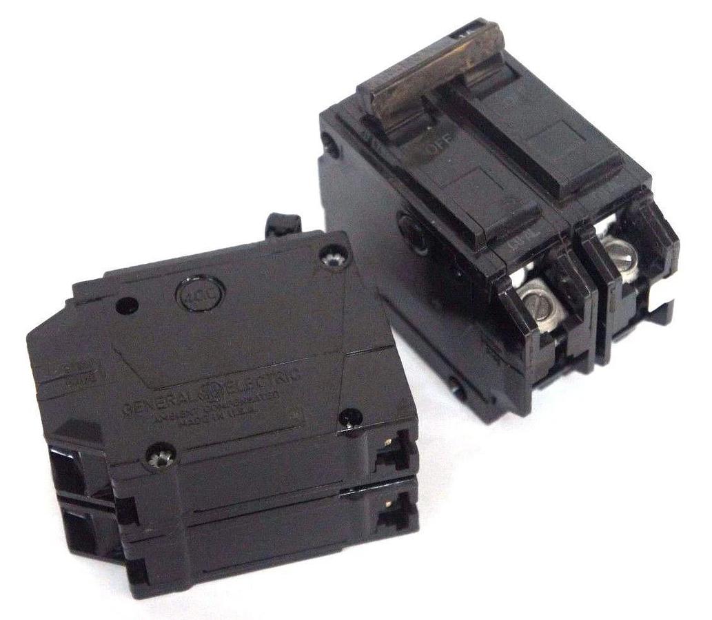 Used LOT OF 2 GENERAL ELECTRIC THQL2115 CIRCUIT BREAKERS 15 AMP 120/240V 2POLE PLUG O