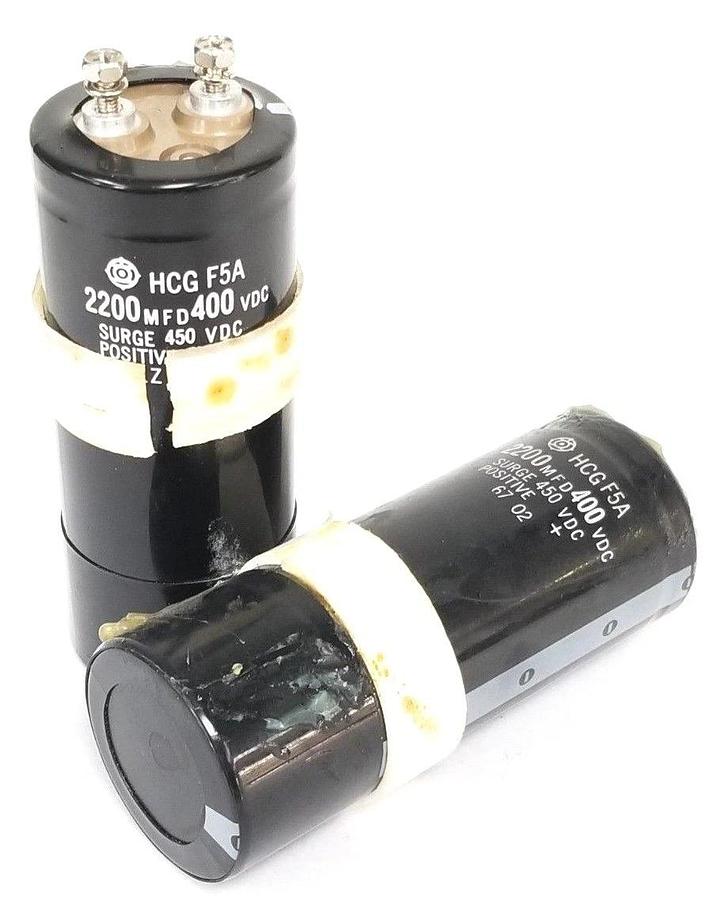 Used LOT OF 2 GENERAL ELECTRIC HCG-F5A 2200 MFD 400 VDC CAPACITOR UNITS HCGF5A