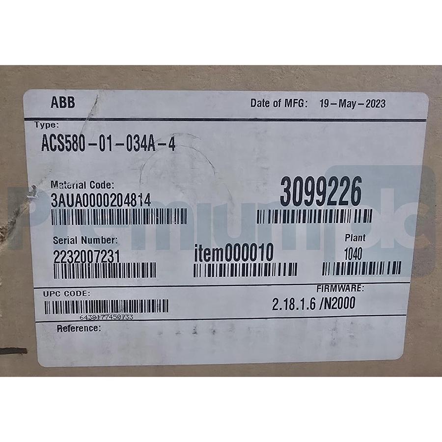 ABB ACS580-01-034A-4 LV AC General Purpose Drive 3AUA0000204814 3Ph 480V 25HP