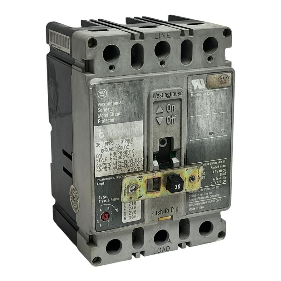 Used Westinghouse HMCP030H1C Motor Circuit Protector Series C 30A 3P 600V Breaker