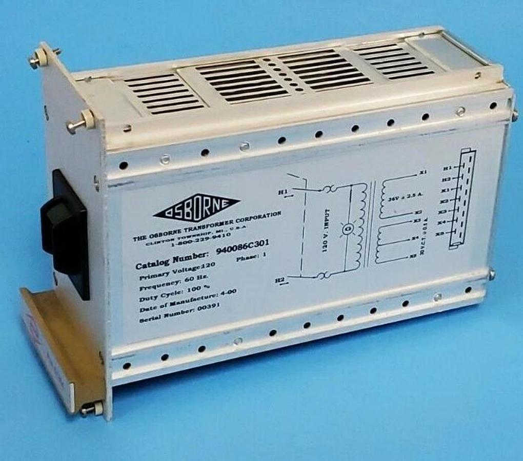 Used OSBORNE 940086C301 CONTROL TRANSFORMER 120VAC, 1PH, 60HZ