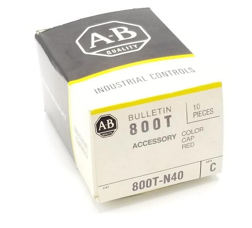 Used NEW BOX OF 10 NEW ALLEN BRADLEY 800T-N40 COLOR CAPS RED, 800TN40, SER. C