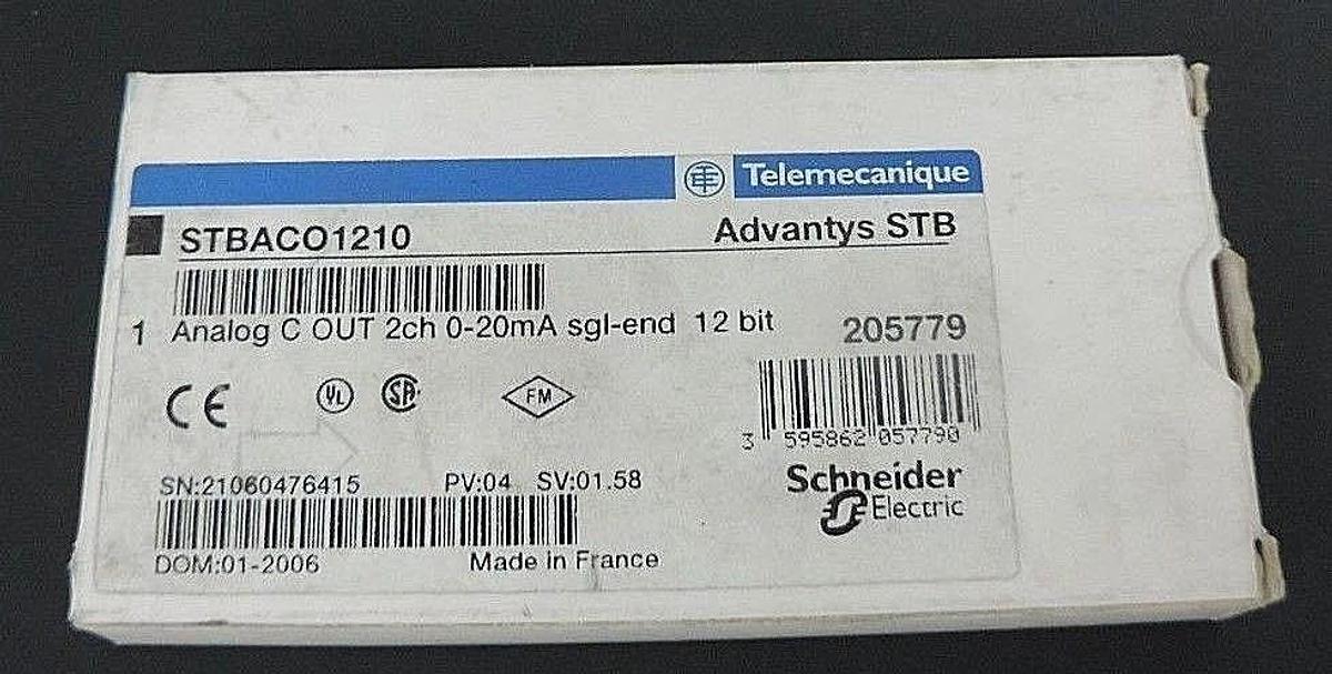 Used NIB TELEMECANIQUE STBACO1210 ANALOG C OUT 2CH 0-20MA SGL-END 12BIT ADVANTYS