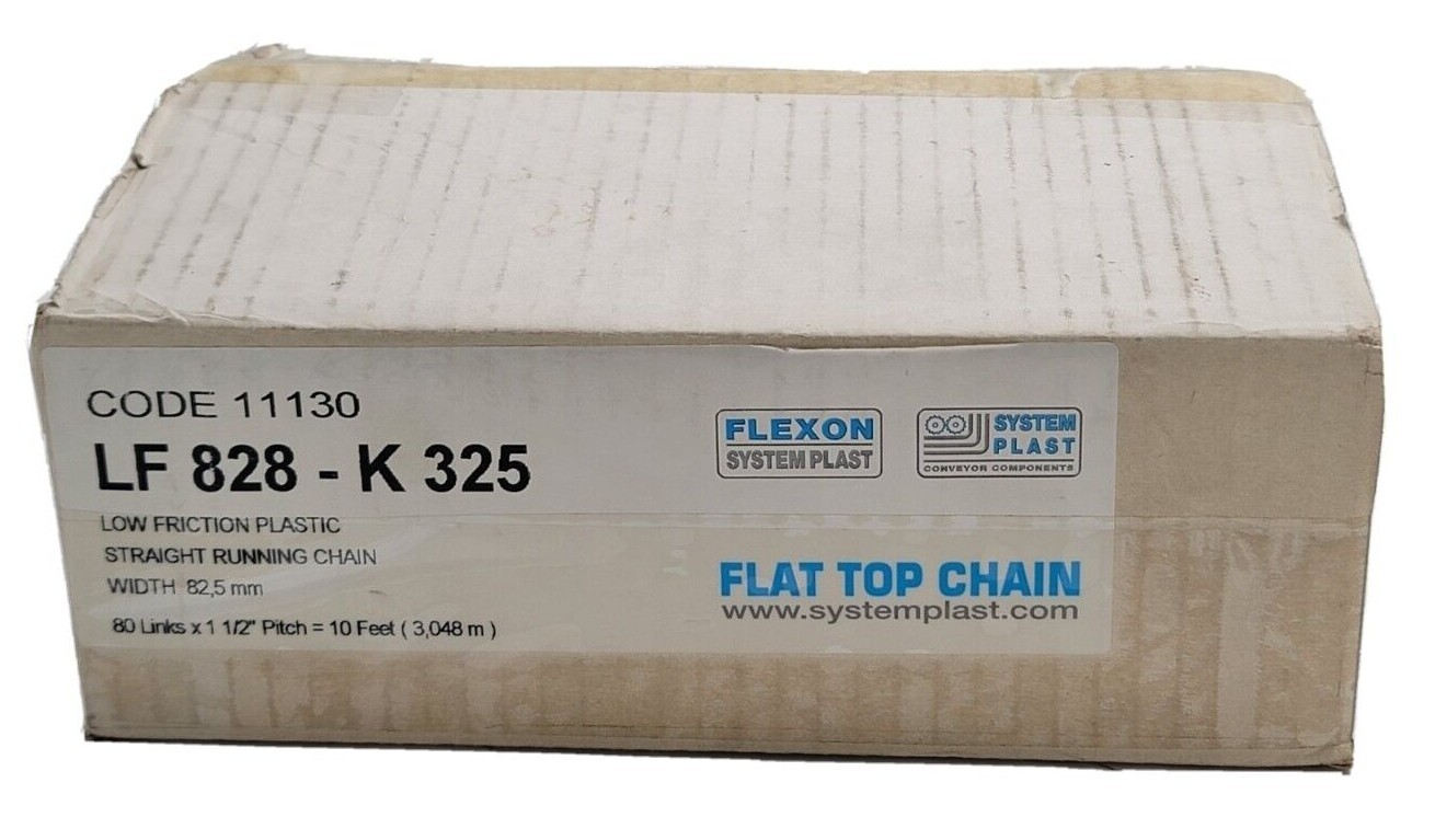 Used NEW FLEXON SYSTEM PLAST LF 828-K 325 LOW FRICTION CHAIN 10FT 80 LINKS 11130