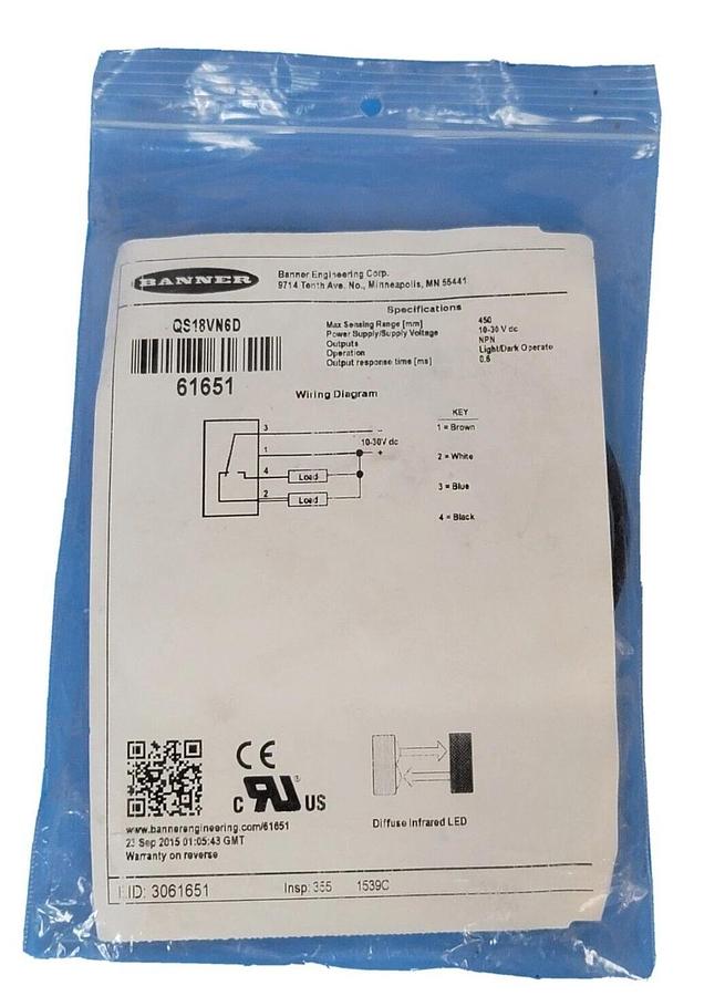 Used NEW BANNER QS18VN6D WORLD-BEAM QS18 SERIES SENSOR 61651