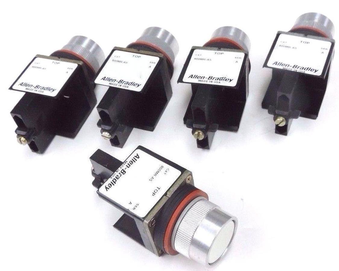 Used LOT OF 5 ALLEN BRADLEY 800MR-A5 OPERATOR PUSHBUTTONS, WHITE, SER. A, 800MRA5