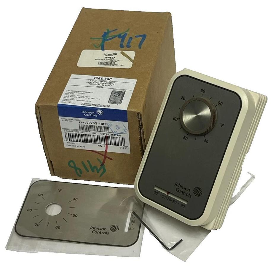 NEW Johnson Controls T26S-18C Thermostat | Line Voltage 120V-277V SPDT Heat/Cool