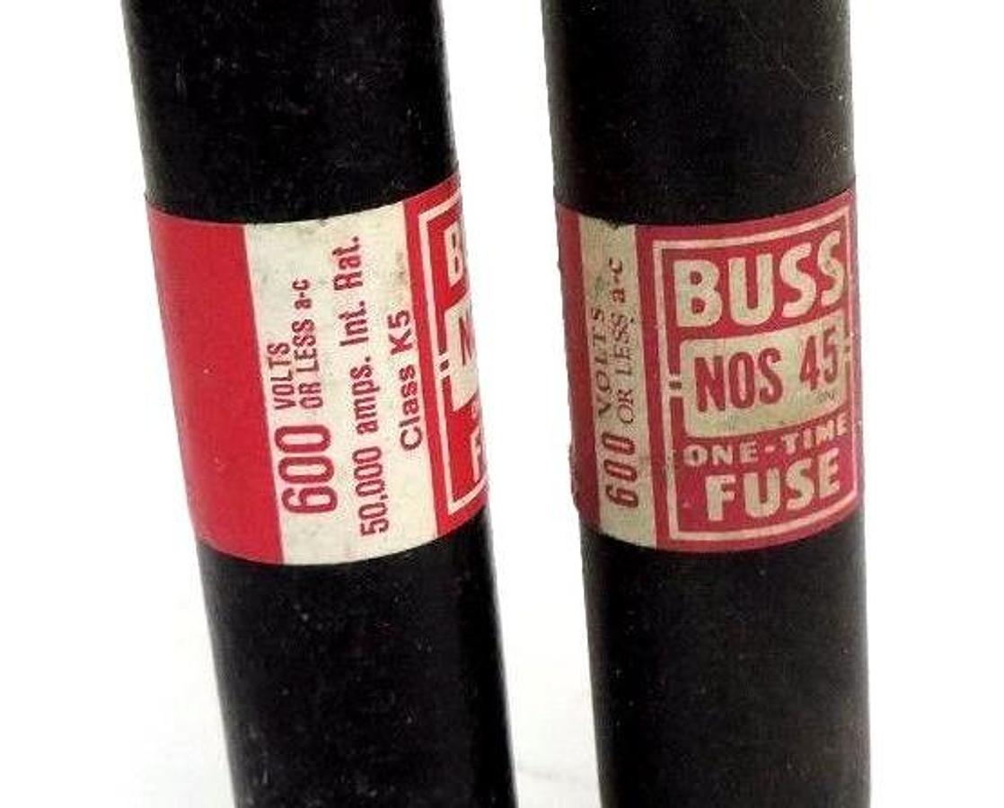 Used LOT OF 2 COOPER BUSSMANN BUSS NOS-45 ONE-TIME FUSES NOS45