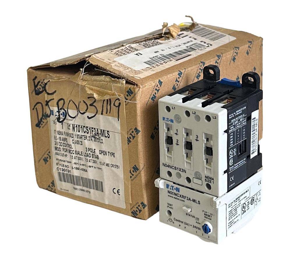 Used NEW EATON N101CS1F3A-MLS / 3-1584-005A NEMA FVNR SIZE 1 STARTER 27A 24VDC 3-POLE