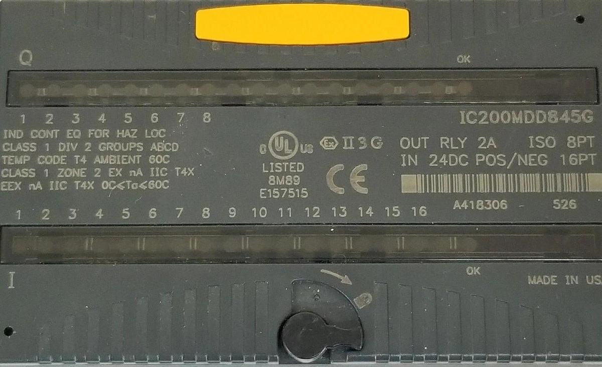Used GE FANUC IC200MDD845G POWER MODULE 24VDC, 16PT INPUT / 2A, 8PT OUTPUT W/ BASE