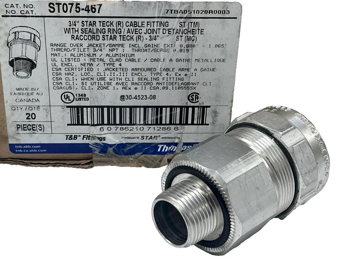 Lot of 18 Thomas & Betts ST075-467 Star Teck Aluminum Cable Fittings 3/4" NPT