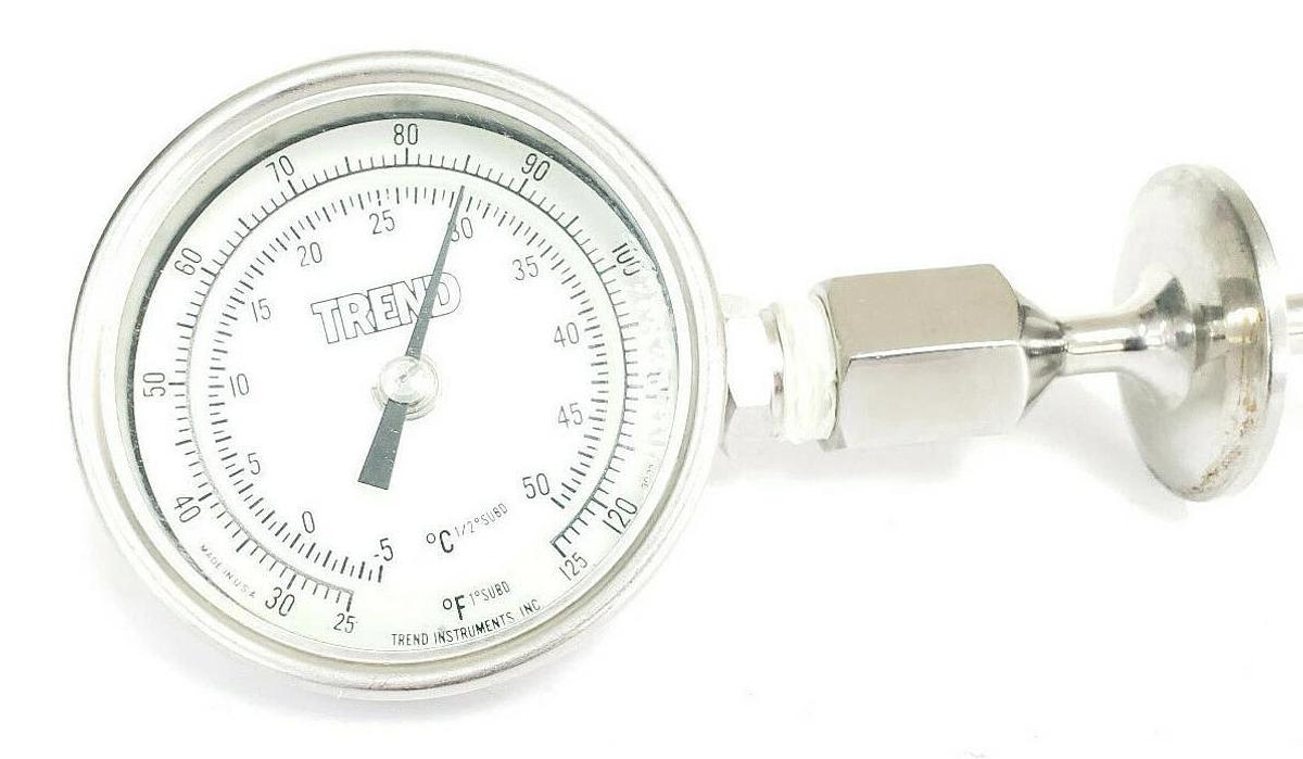 Used TREND INSTRUMENTS 25 TO 125 DEG F / -5 TO 50 DEG C THERMOMETER, 9-1/2" STEM