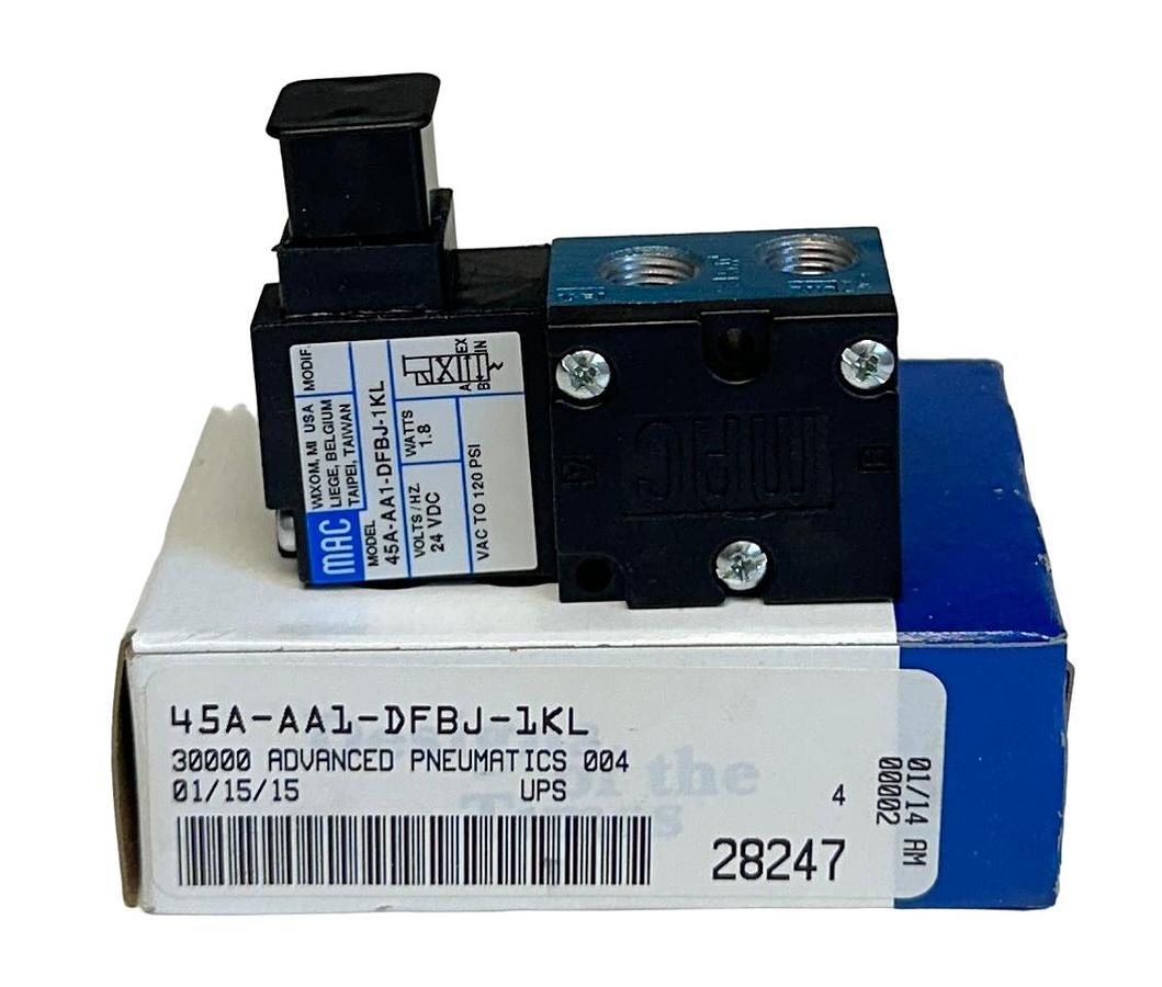 Used NEW MAC 45A-AA1-DFBJ-1KL SOLENOID VALVE 45 SERIES 24VDC 1.8W 120PSI NSMP