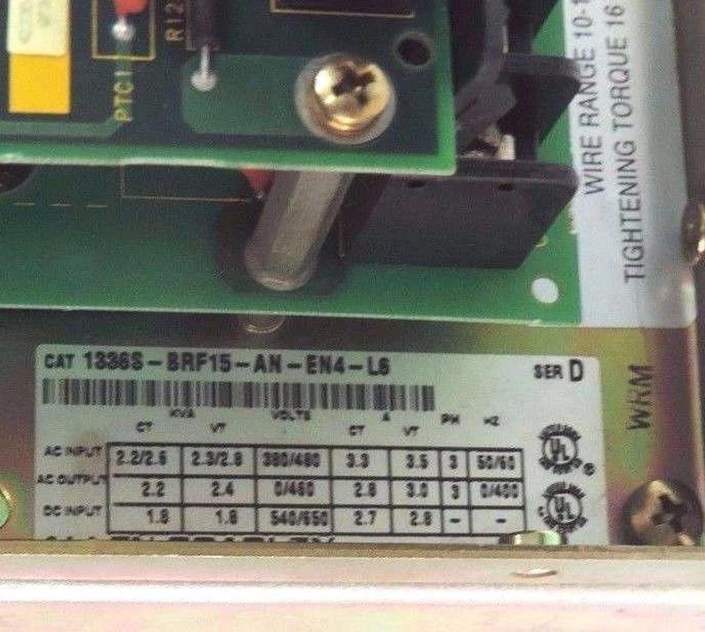 Used ALLEN BRADLEY 1336S-BRF15-AN-EN4-L6 DRIVE 1336SBRF15ANEN4L6 SER. D