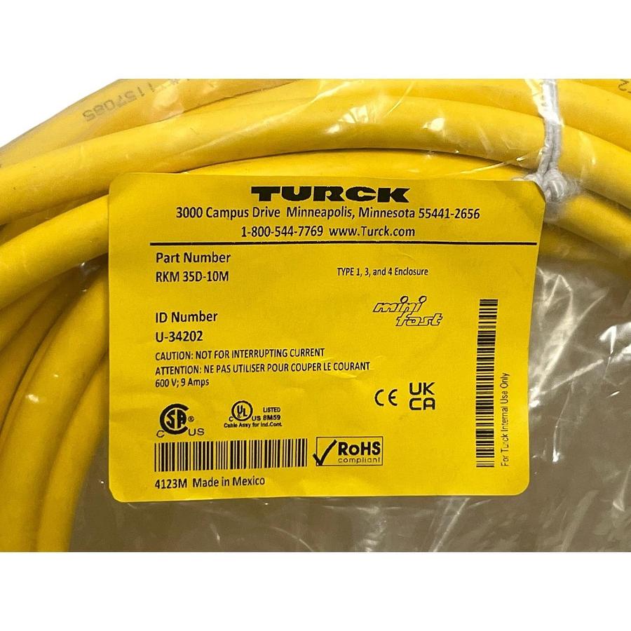 Turck RKM 35D-10M Minifast Cable 3-Pin 7/8" Female to Bare End 10m #U-34202