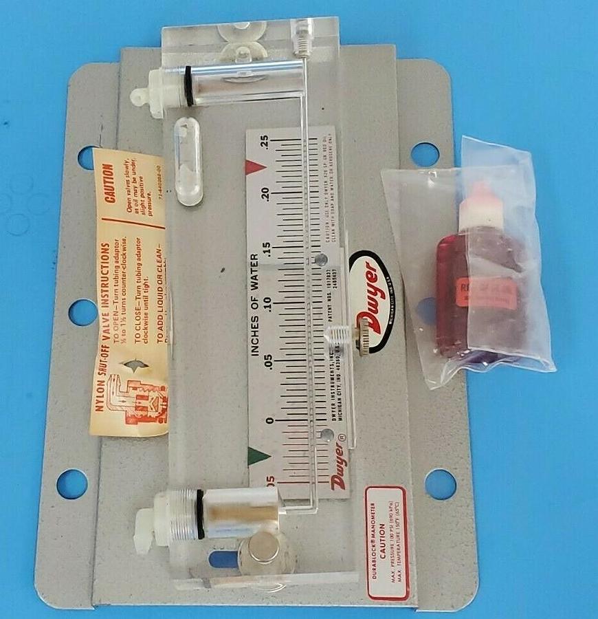 Used NEW DWYER CAT. NO. 215 INCLINED MANOMETER .05-0-.25 IN. WATER 684 (NO HOSE)