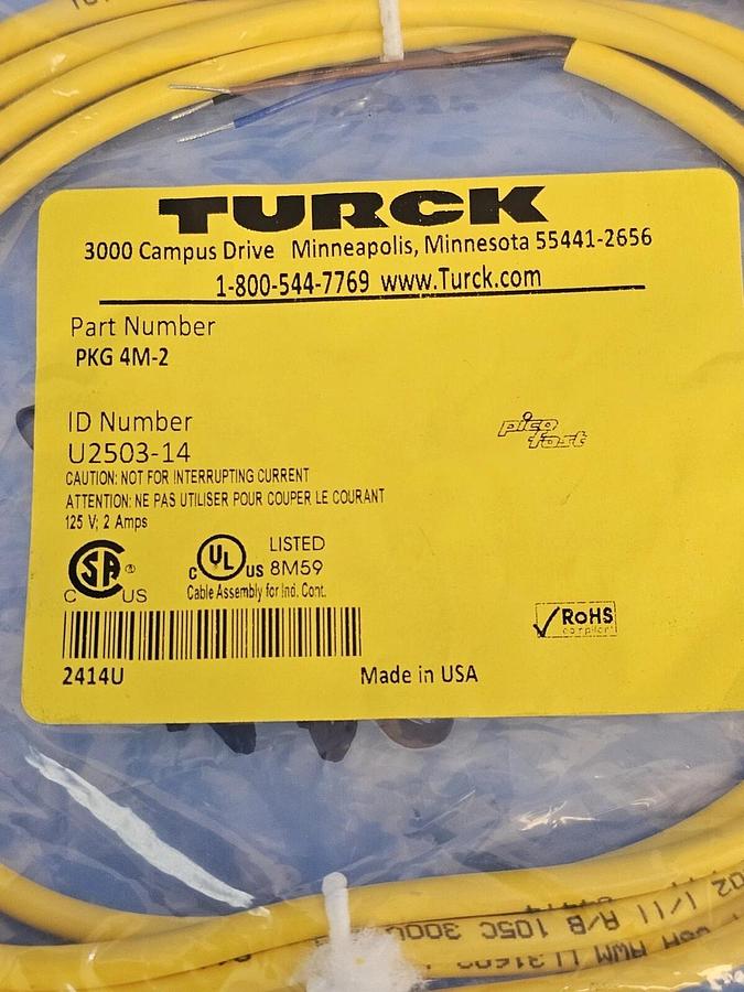 Used LOT OF 2 NEW TURCK PKG 4M-2 CORDSETS ID NUMBER: U2503-14