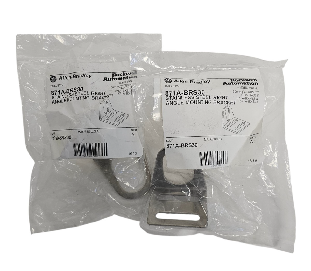 LOT OF 2 NEW ALLEN BRADLEY 871A-BRS30 SS RIGHT ANGLE MOUNTING BRACKETS SER. A