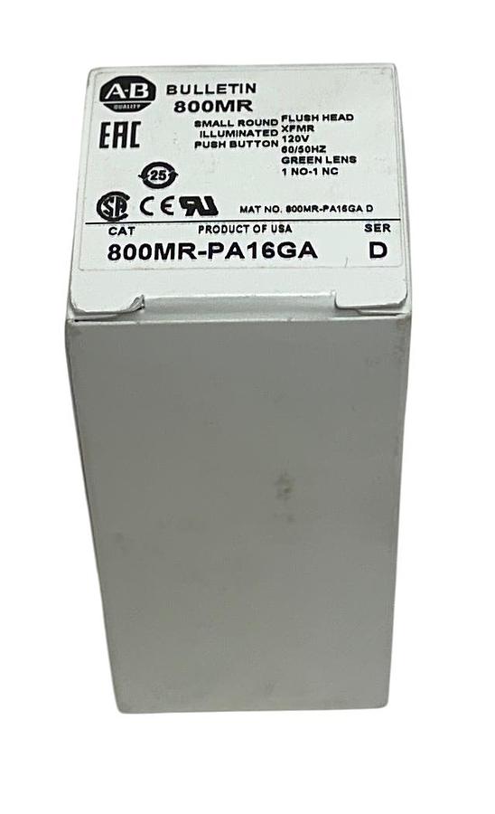 Used ALLEN BRADLEY 800MR-PA16GA /D SMALL ROUND PUSH BUTTON FLUSH GREEN 120V NSMP