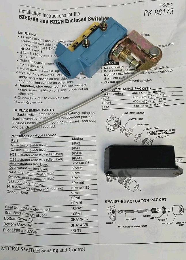 NIB HONEYWELL DTE6-2RQ62 MICROSWITCH LIMIT SWITCH 125/250VAC, DTE62RQ62