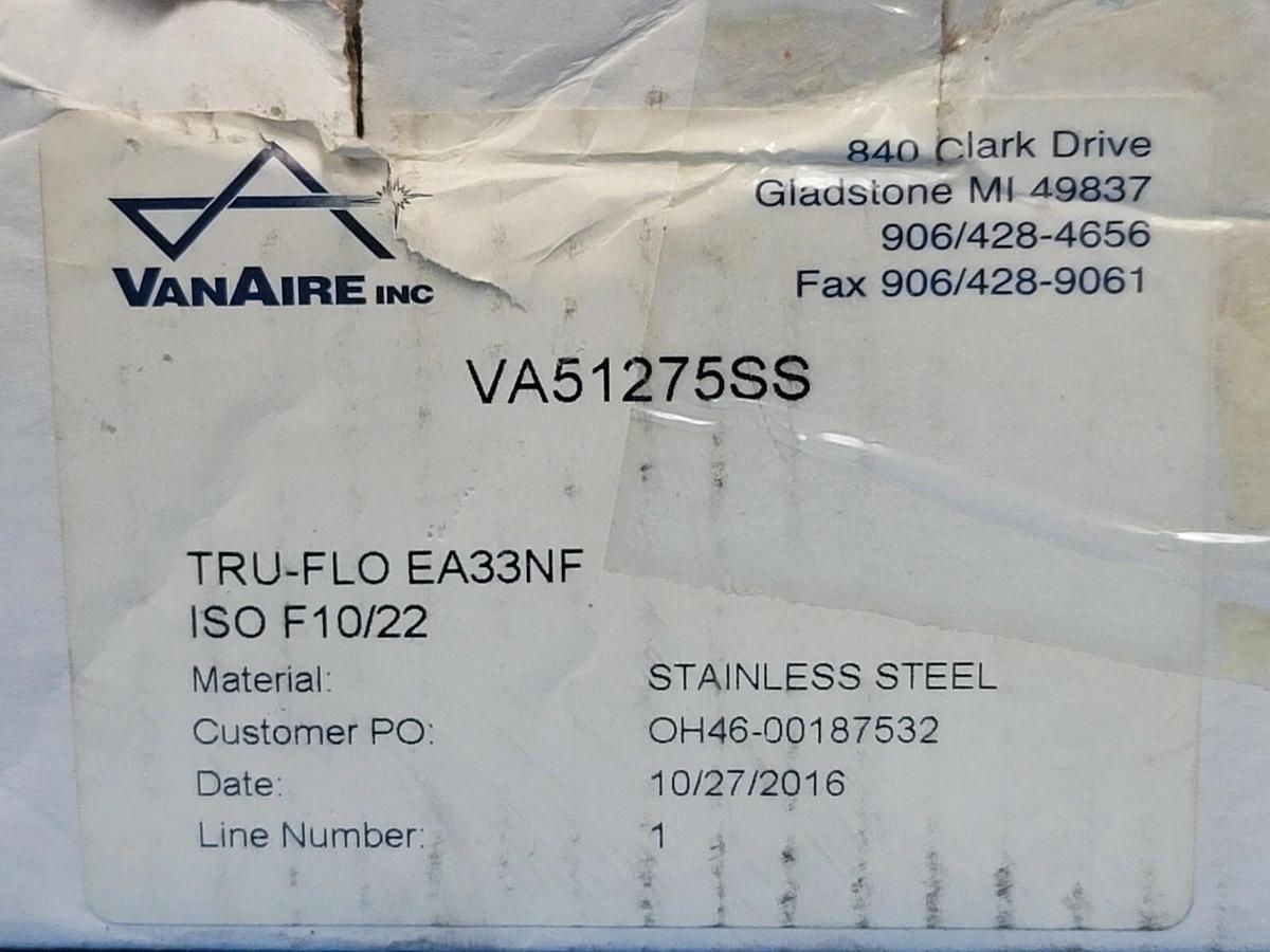 Used NIB VANAIRE INC VA51275SS MOUNTING KIT TRU-FLO EA33NF ISO F10/22