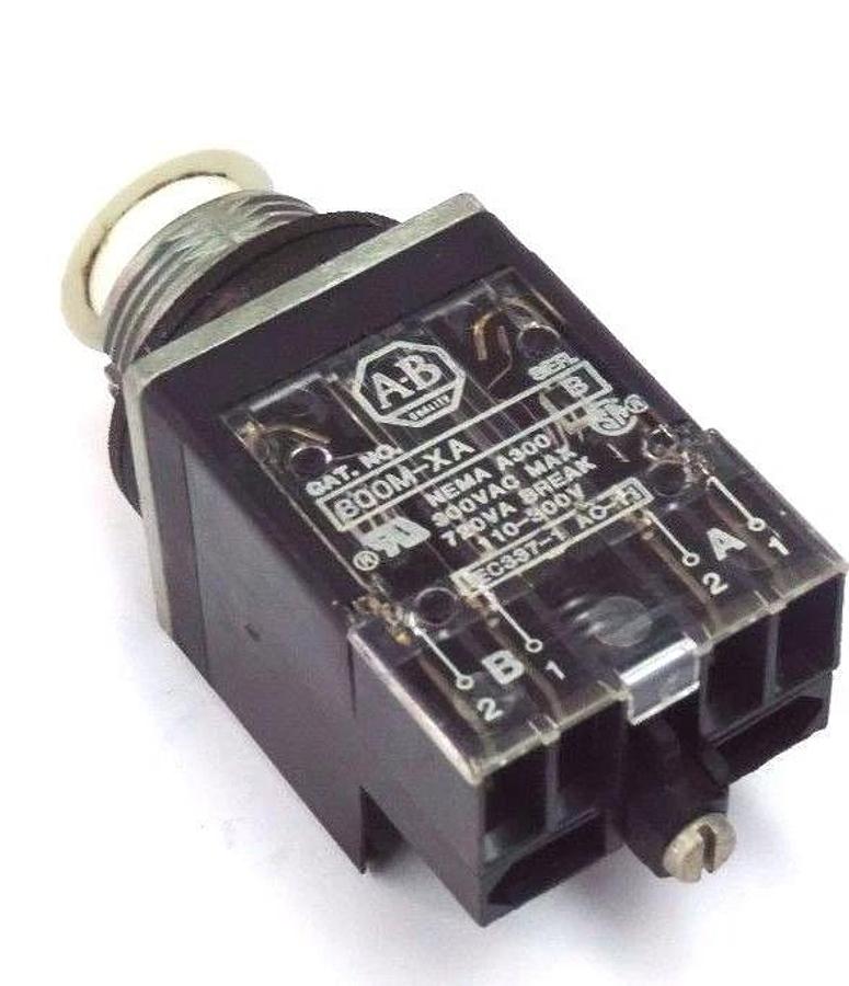 Used ALLEN BRADLEY 800MR-A9 PUSHBUTTON 800MRA9 SER. A WHITE, W/ 800M-XA SER. B BLOCK