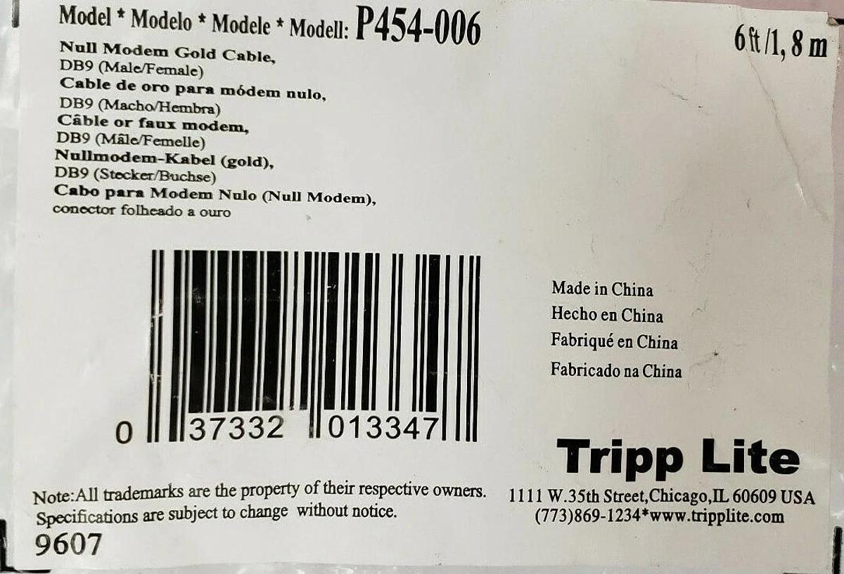 Used NEW TRIPP-LITE P454-006 CABLE P454006, 6FT, 9-POS.