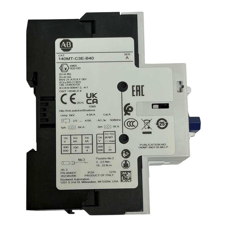 Used Allen Bradley 140MT-C3E-B40 Motor Protector Circuit Breaker 2.5-4A New Surplus
