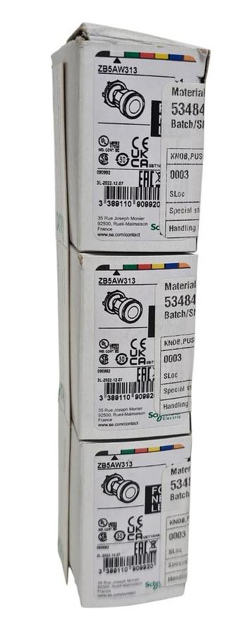 Used LOT OF 3 NIB SCHNEIDER ELECTRIC ZB5AW313 PUSHBUTTONS SWITCH ONLY ROUND WHITE