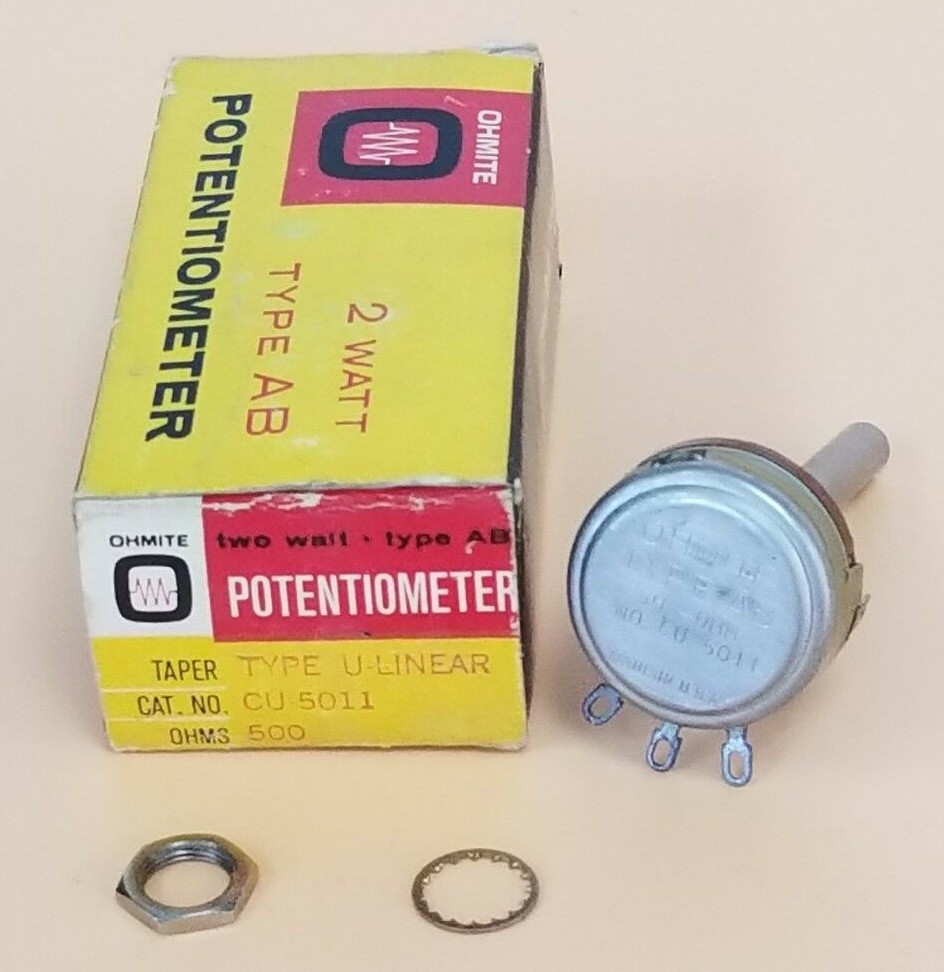 Used NIB OHMITE CU-5011 POTENTIOMETER 500-OHMS TYPE: AB U-LINEAR, CU5011