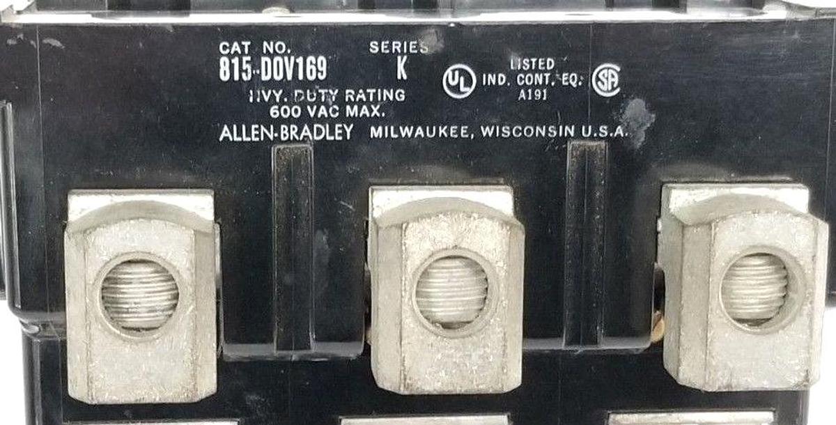 Used ALLEN BRADLEY 815-DOV169 OVERLOAD RELAY SER. K 600VAC 815-D0V169