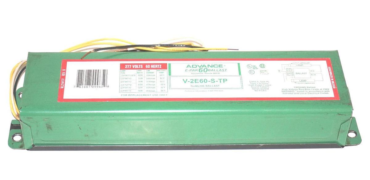 Used LOT OF 3 ADVANCE V-2E60-S-TP E-PAK 60 BALLAST 277V 60HZ V2E60STP