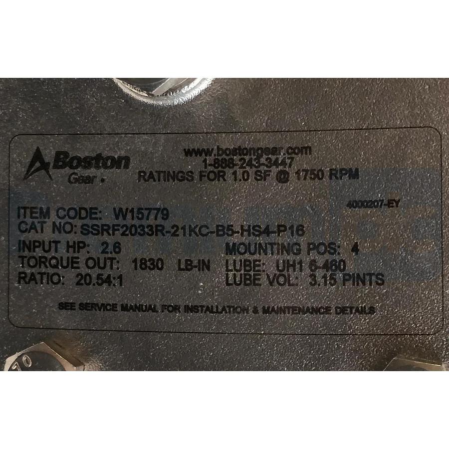 Boston Gear SSRF2033R-21KC-B5-HS4-P16 | W15779 Washdown Gear Drive 20.54:1 NSNP