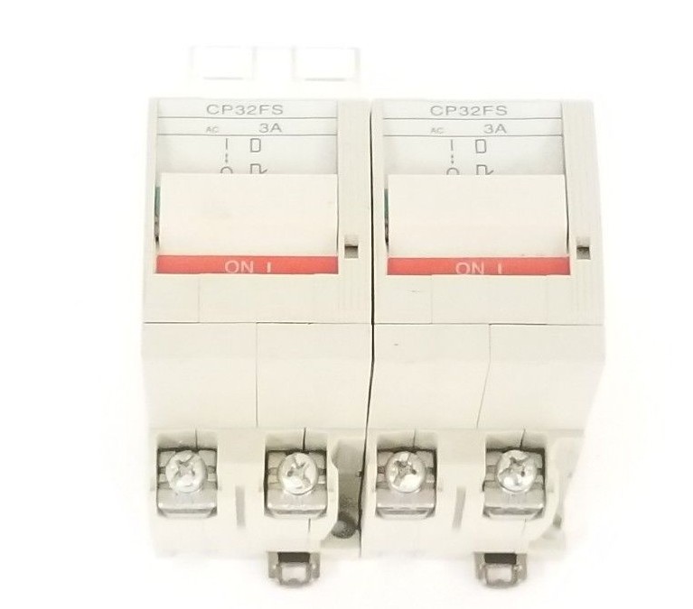 Used LOT OF 2 FUJI CP32FS 3A CIRCUIT BREAKERS 2-POLE, 50/60HZ, CP32FS/3