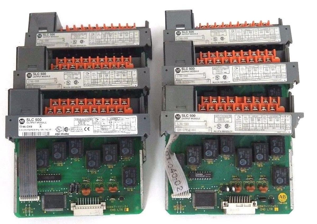 Used LOT OF 6 ALLEN BRADLEY SLC 500 1746-OX8 OUTPUT MODULES SER A 1746OX8