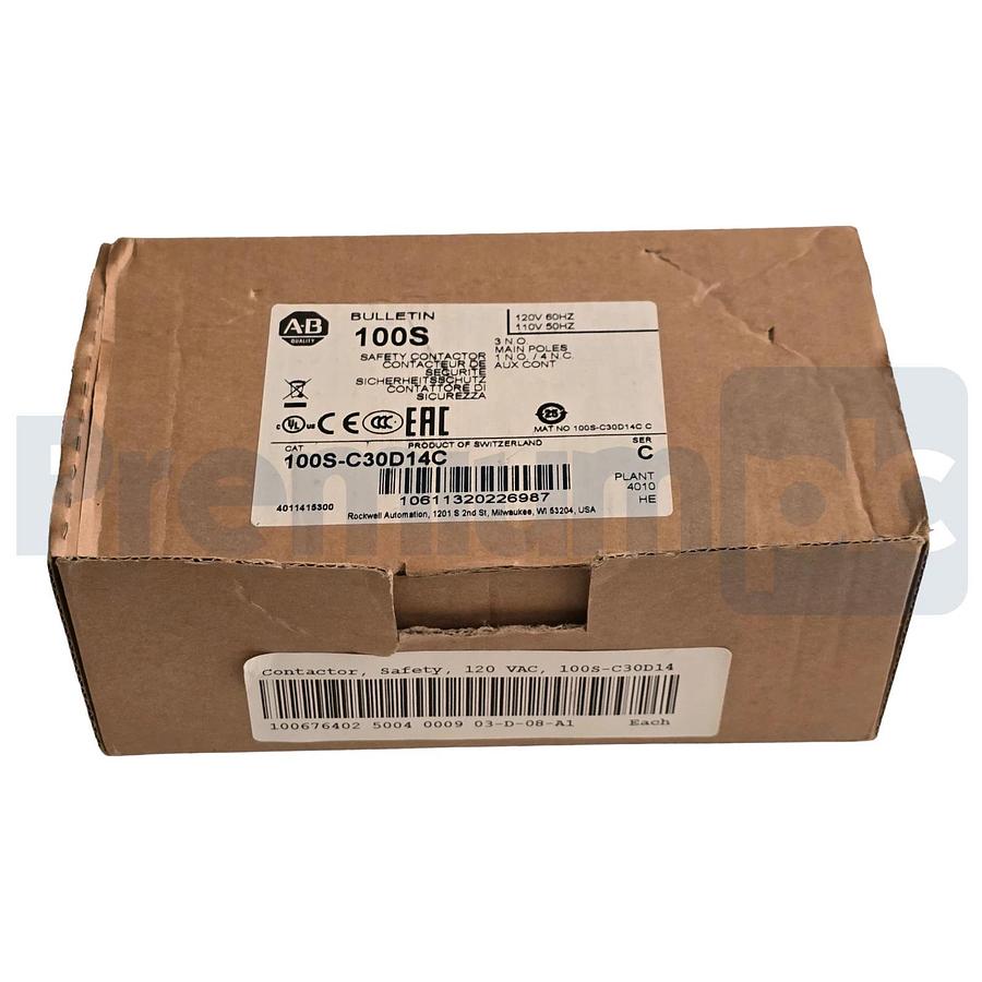 Allen-Bradley 100S-C30D14C /C Safety Contactor 30A 110/120V 3NO 1NO/4NC Aux NSMP