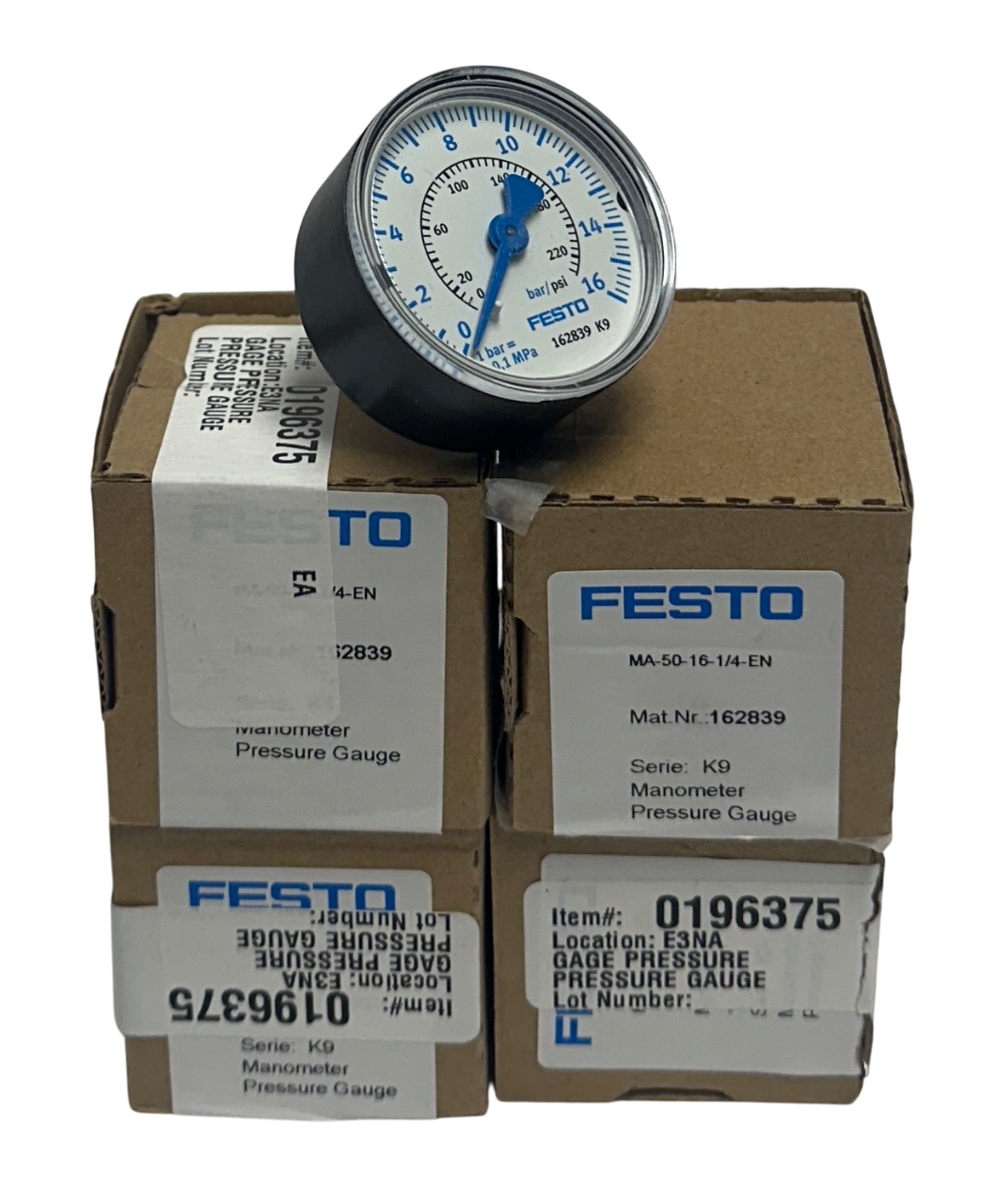 Used 4 FESTO MA-50-16-1/4-EN / 162839 SERIES K9 MANOMETER PRESSURE GAUGES 0-16 NSMP