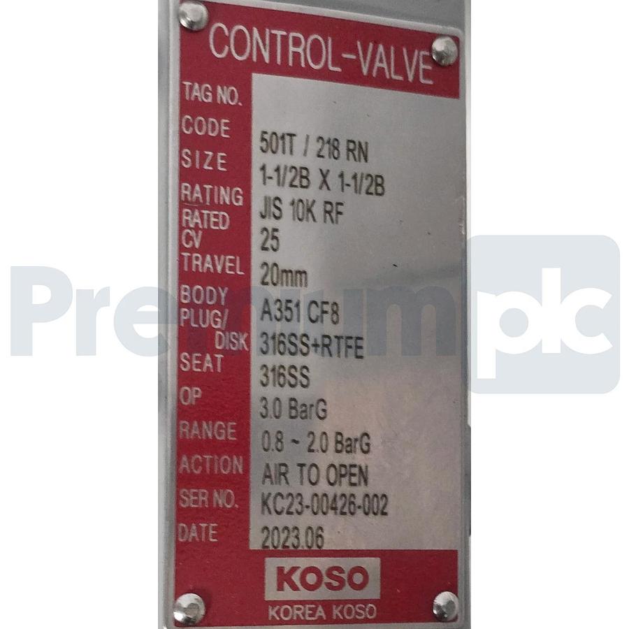 Koso 501T 1.5"x1.5" S/S Control Globe Valve w/ Rotork YT-1000 E/P Positioner NEW
