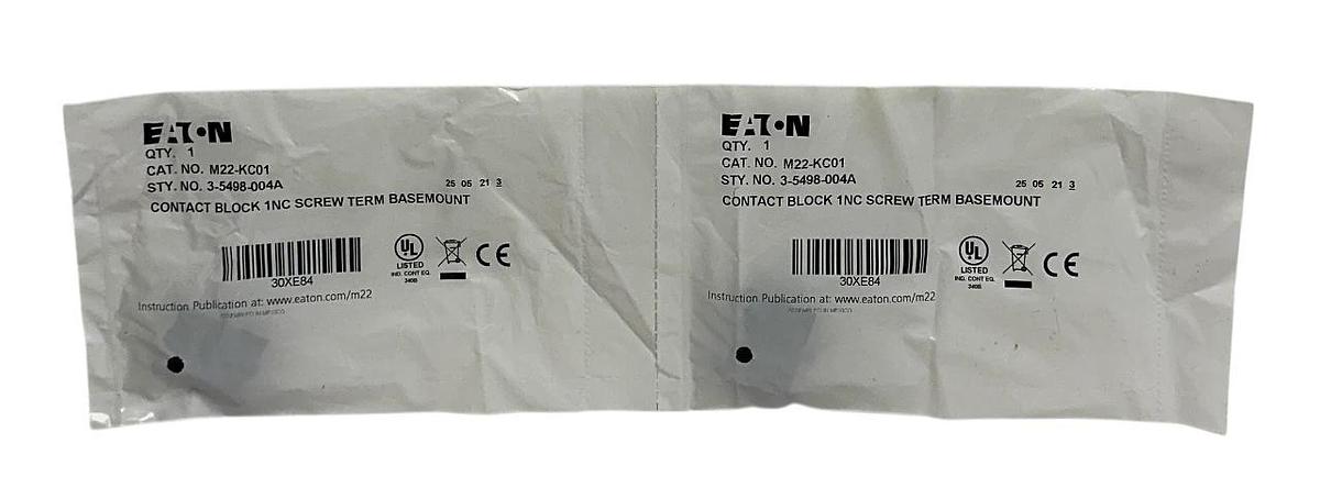 Used 2 EATON M22-KC01 / 3-5498-004A Contact Blocks 1NC Screw Terminal BASEMOUNT NSFS