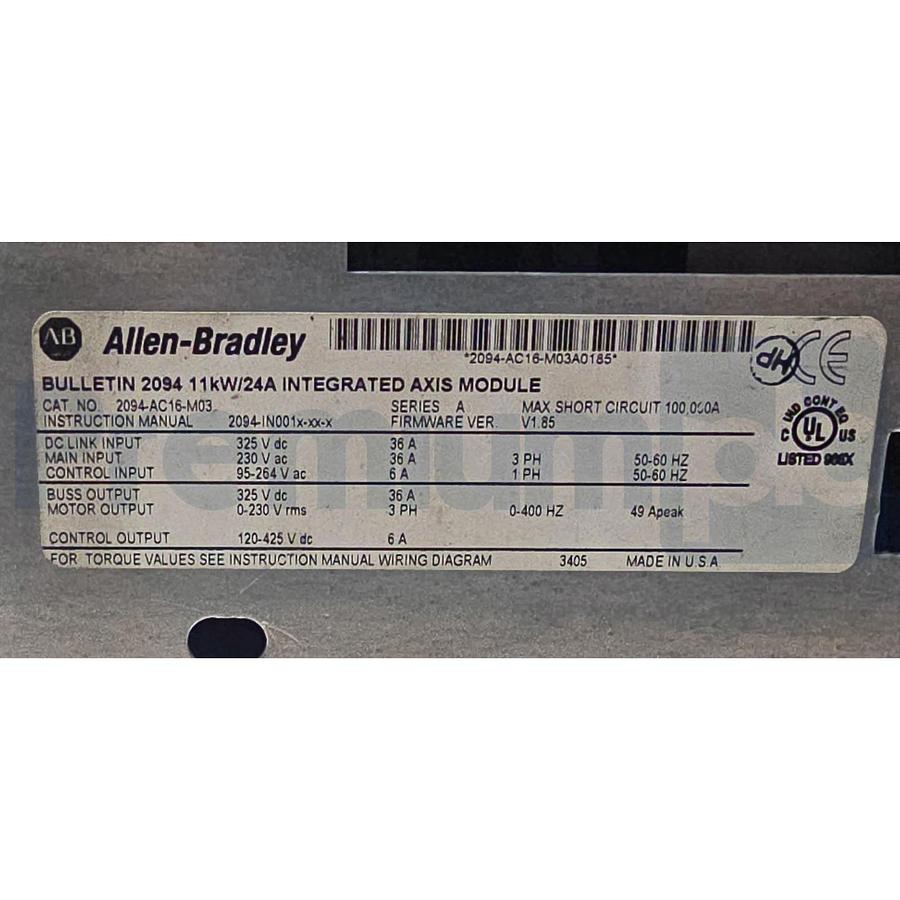 Used Allen Bradley 2094-AC16-M03 /A Kinetix 6000 Integrated Axis Module 11kW/24A 230V