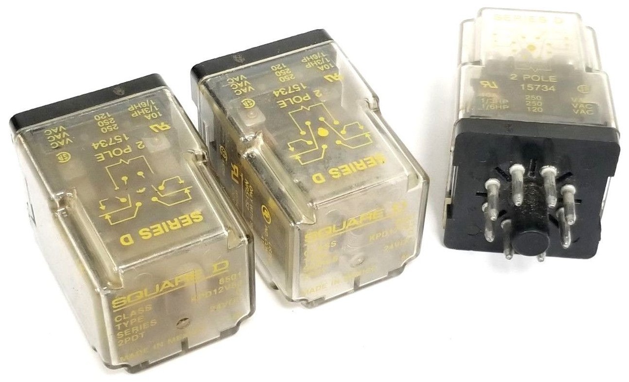 Used LOT OF 3 SQUARE D 8501-KPD12V53 GENERAL PURPOSE RELAY 8501KPD12V53, SER. D, 24V