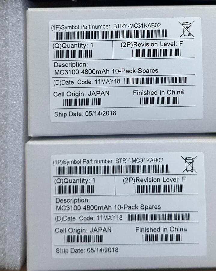 Used 2 SYMBOL BTRY-MC31KAB02 / BTRYMC31KAB02 MC3100 4800mAh BATTERIES NSMP