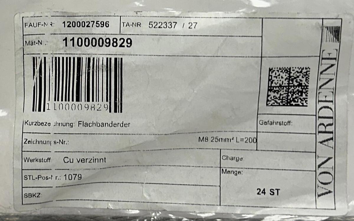 Used 12 VON ARDENNE 1200027596 / 1100009829 FLAT STRIP ELECTRODES M8 25mm L=200 NSNP