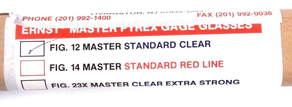 Used LOT OF 2 NEW ERNST GAGE 3/4" X 34-1/4" STANDARD CLEAR MASTER PYREX GAGE GLASSES