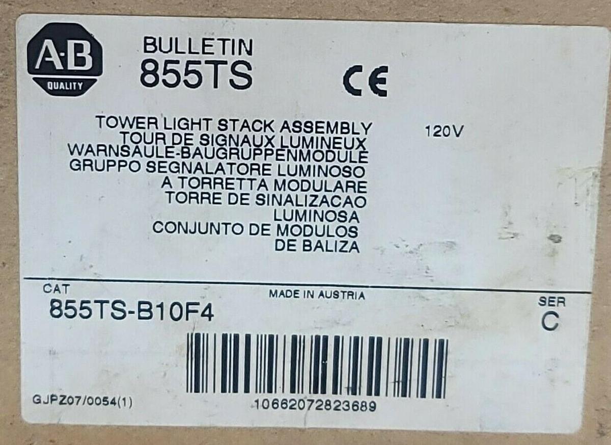 Used NIB ALLEN BRADLEY 855TS-B10F4 TOWER LIGHT STACK ASSEMBLY 120V SER. C